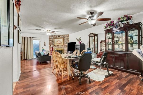 Fireplace, Home Office, Interior, Stone Walls, Wood Texture Flooring
