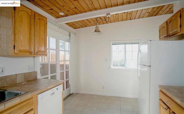 Interior, Kitchen, Tile Countertops, Wooden Ceilings
