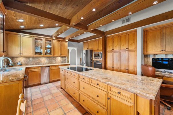 Interior, Kitchen, Recessed Lighting, Stainless Steel Appliances, Wooden Beams, Wooden Ceilings