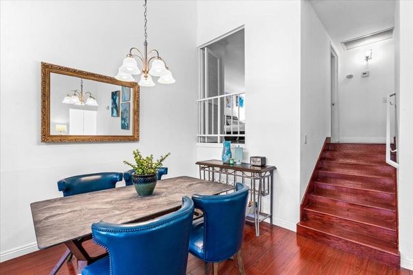 Dining room, Interior, Pendant Lights, Wood Texture Flooring