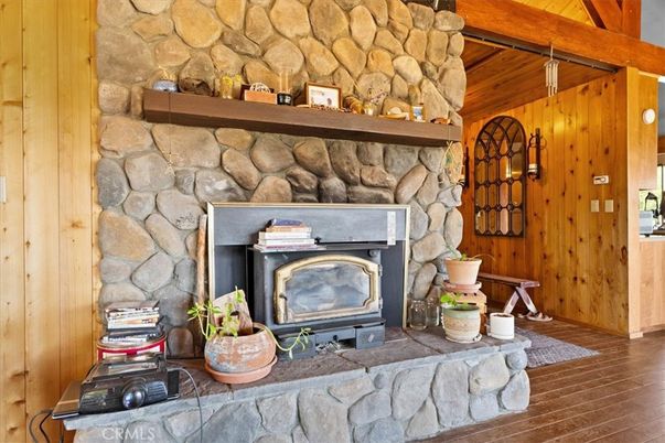 Fireplace, Interior, Stone Walls, Wooden Ceilings, Wood Texture Flooring, Wooden Walls
