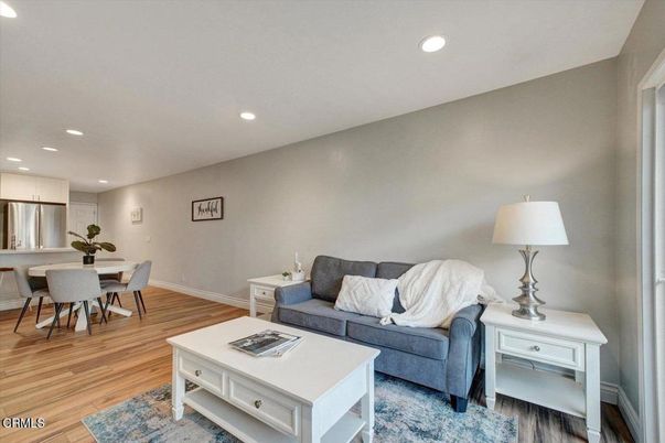 Dining room, Interior, Living room, Recessed Lighting, Wood Texture Flooring