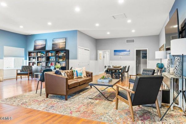 Dining room, Interior, Living room, Recessed Lighting, Wood Texture Flooring