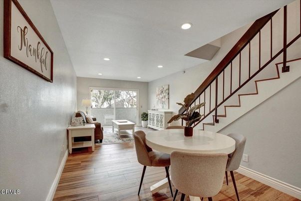Dining room, Interior, Recessed Lighting, Wood Texture Flooring