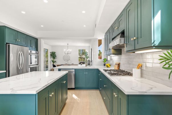Chandelier, Interior, Kitchen, Recessed Lighting, Stainless Steel Appliances, Wood Texture Flooring
