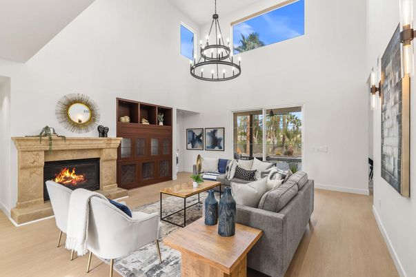 Chandelier, Fireplace, Interior, Living room, Pendant Lights, Wood Texture Flooring