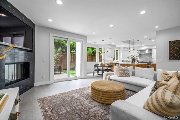 Dining room, Fireplace, Interior, Kitchen, Living room, Pendant Lights, Recessed Lighting
