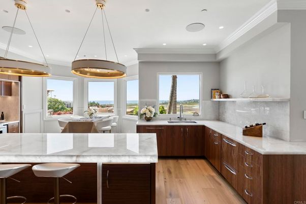 Interior, Kitchen, Pendant Lights, Recessed Lighting, Water, Wood Texture Flooring