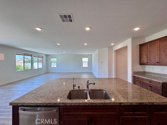 Empty room, Interior, Kitchen, Recessed Lighting, Wood Texture Flooring
