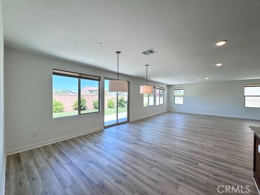 Empty room, Interior, Pendant Lights, Recessed Lighting, Wood Texture Flooring