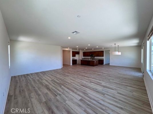 Empty room, Interior, Kitchen, Pendant Lights, Recessed Lighting, Wood Texture Flooring