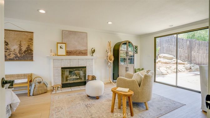 Fireplace, Interior, Recessed Lighting, Wood Texture Flooring