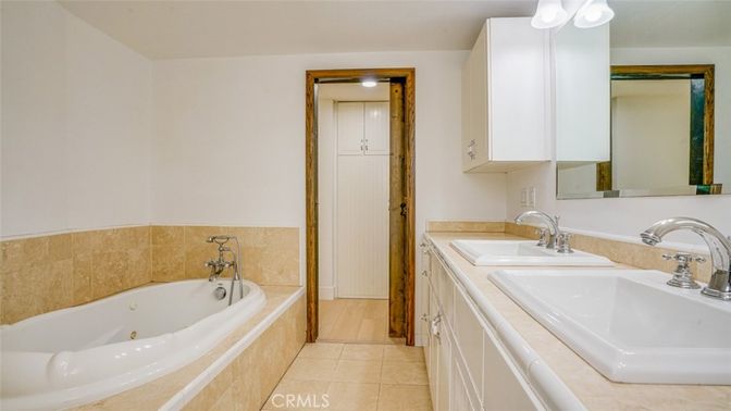 Bathroom, Dual Sink Vanities, Interior, Tile Countertops, Wood Texture Flooring