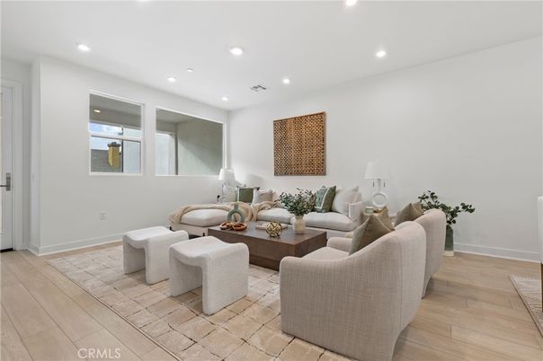 Interior, Living room, Recessed Lighting, Wood Texture Flooring