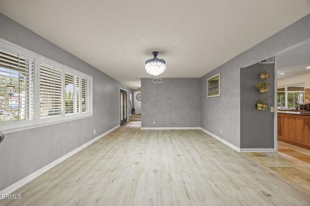 Chandelier, Empty room, Interior, Recessed Lighting, Wood Texture Flooring