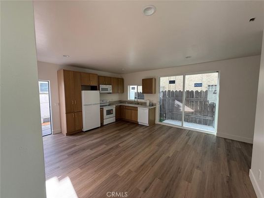 Empty room, Interior, Kitchen, Recessed Lighting, Wood Texture Flooring