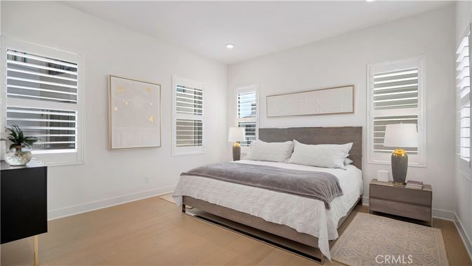 Bedroom, Interior, Recessed Lighting, Wood Texture Flooring