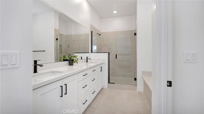 Bathroom, Dual Sink Vanities, Glass Shower, Interior, Recessed Lighting