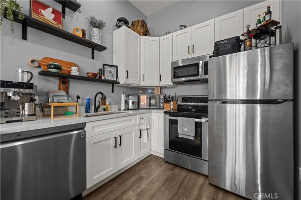 Interior, Kitchen, Stainless Steel Appliances, Wood Texture Flooring