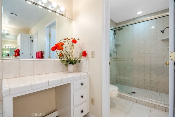 Bathroom, Glass Shower, Interior, Recessed Lighting, Tile Countertops