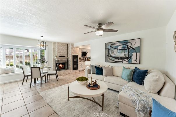 Dining room, Fireplace, Interior, Living room, Pendant Lights, Stone Walls