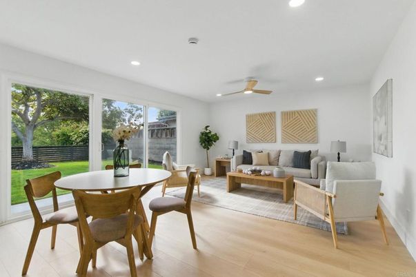 Dining room, Interior, Living room, Recessed Lighting, Wood Texture Flooring