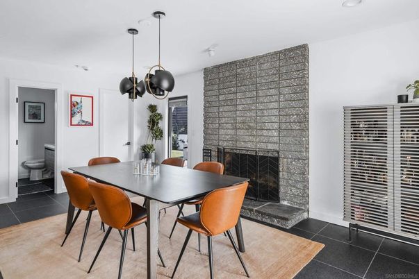 Dining room, Fireplace, Interior, Pendant Lights, Recessed Lighting