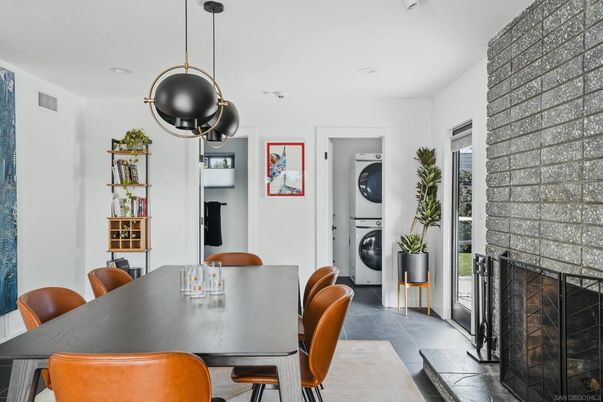 Dining room, Fireplace, Interior, Pendant Lights, Utility Closets, Washer