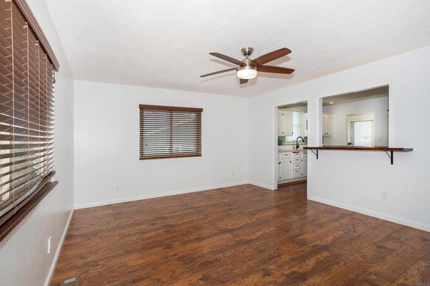 Empty room, Interior, Kitchen, Recessed Lighting, Wood Texture Flooring