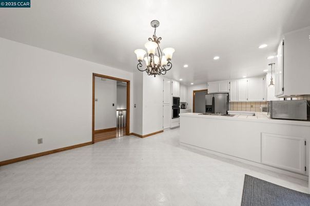 Chandelier, Empty room, Interior, Kitchen, Recessed Lighting