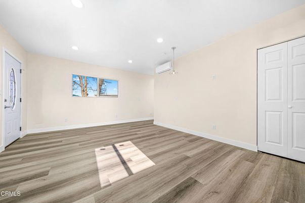 Empty room, Interior, Pendant Lights, Recessed Lighting, Wood Texture Flooring