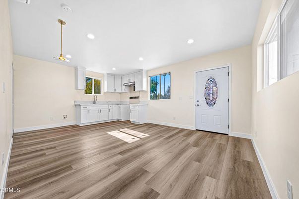 Interior, Kitchen, Recessed Lighting, Wood Texture Flooring