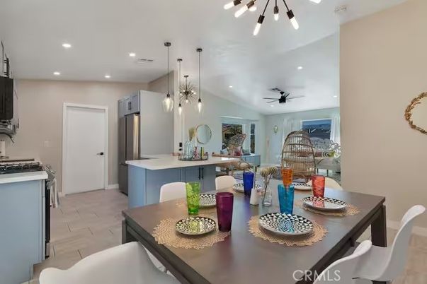 Dining room, Interior, Kitchen, Pendant Lights, Recessed Lighting, Stainless Steel Appliances