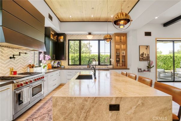 Interior, Kitchen, Pendant Lights, Recessed Lighting, Stainless Steel Appliances, Wooden Ceilings, Wood Texture Flooring