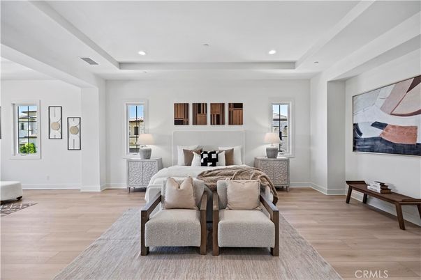 Bedroom, Interior, Recessed Lighting, Wood Texture Flooring