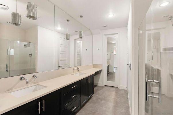 Bathroom, Dual Sink Vanities, Glass Shower, Interior, Recessed Lighting