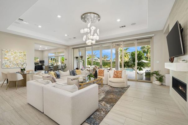 Dining room, Fireplace, Interior, Living room, Pendant Lights, Recessed Lighting