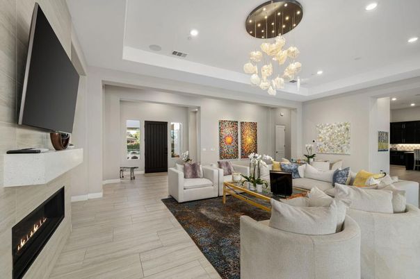 Fireplace, Interior, Living room, Pendant Lights, Recessed Lighting