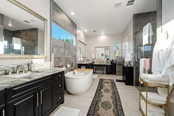 Bathroom, Dual Sink Vanities, Free Standing Baths, Glass Shower, Interior, Recessed Lighting