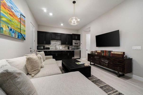 Interior, Kitchen, Living room, Pendant Lights, Recessed Lighting, Stainless Steel Appliances, Wood Texture Flooring
