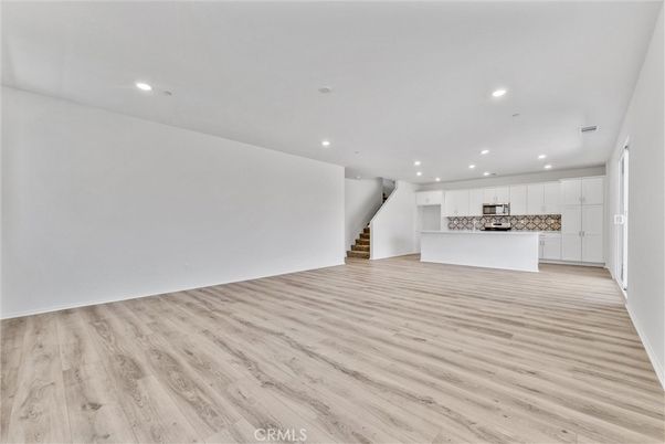 Empty room, Interior, Kitchen, Recessed Lighting, Wood Texture Flooring