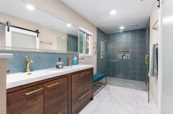 Bathroom, Glass Shower, Interior, Marble, Recessed Lighting