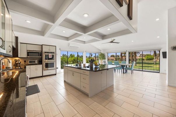 Dining room, Interior, Kitchen, Recessed Lighting, Stainless Steel Appliances, Wood Texture Flooring