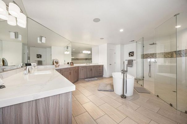 Bathroom, Dual Sink Vanities, Glass Shower, Interior, Recessed Lighting