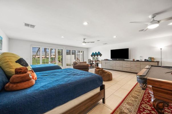 Bedroom, Billiard Table, Game Room, Interior, Recessed Lighting, Wood Texture Flooring