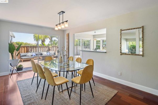 Dining room, Interior, Pendant Lights, Wood Texture Flooring