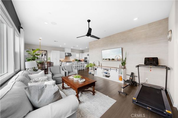 Dining room, Fitness Equipment, Interior, Kitchen, Living room, Pendant Lights, Recessed Lighting, Wood Texture Flooring