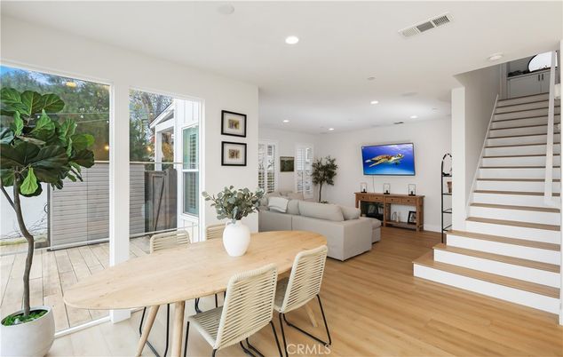 Dining room, Interior, Living room, Recessed Lighting, Wood Texture Flooring