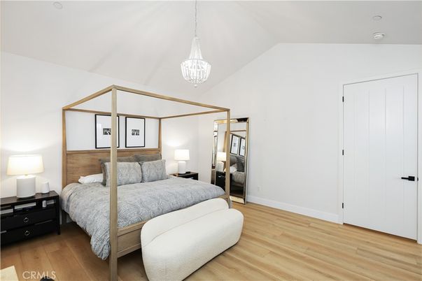Bedroom, Interior, Pendant Lights, Wood Texture Flooring