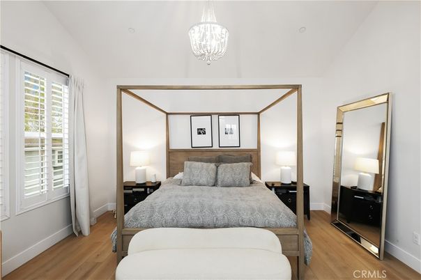 Bedroom, Chandelier, Interior, Wood Texture Flooring